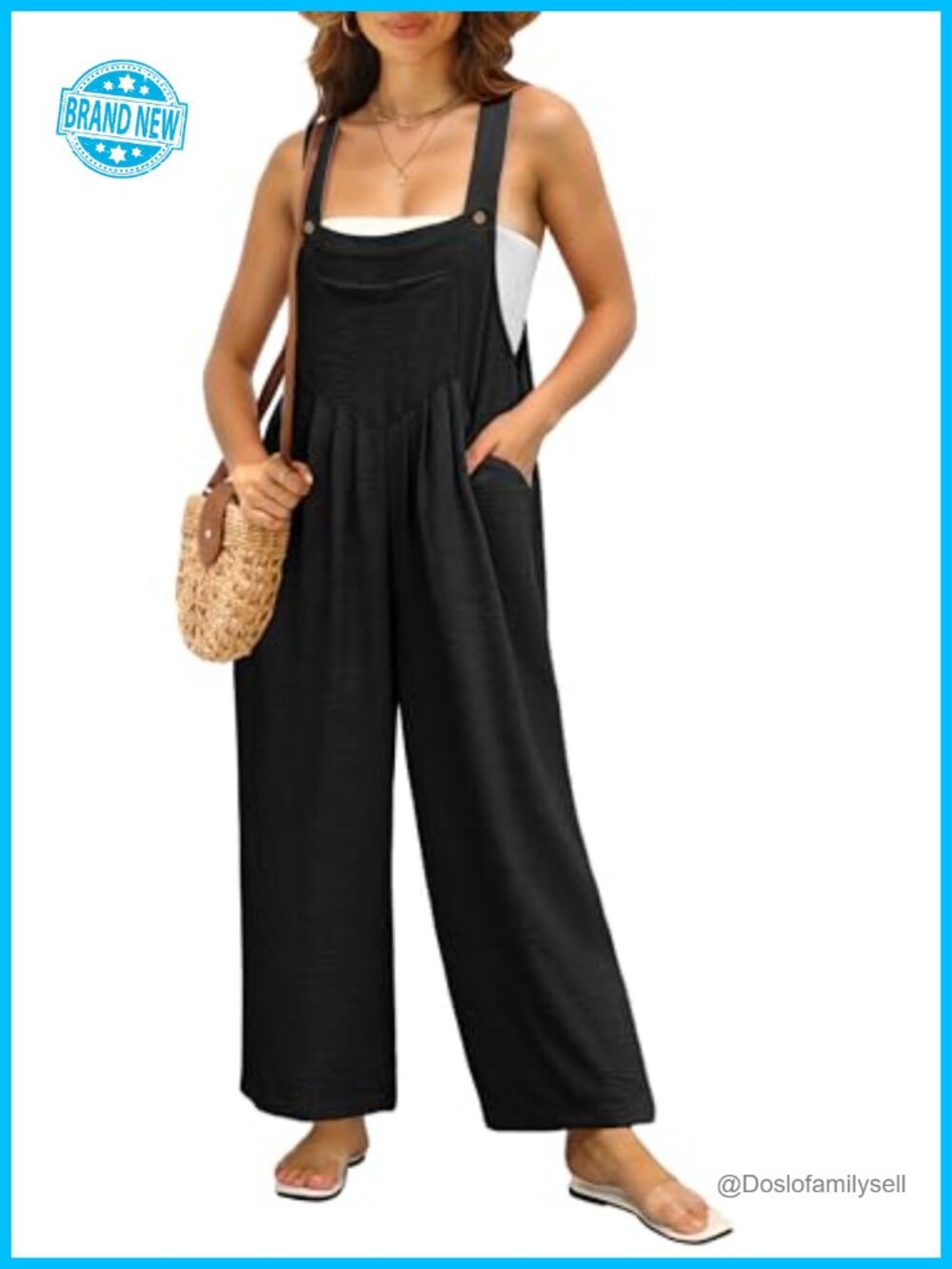 Women's Wide Leg Jumpsuit Overalls Casual Loose Sleeveless Romper with Pockets